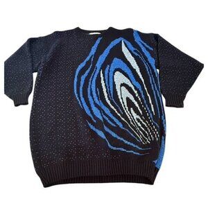 Vintage Tunic Sweater Womens 22W Plus Size Blue Black Glitter Retro Pullover 90s